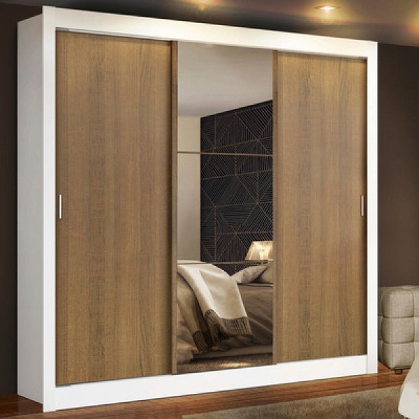 Encontraproduto.com.br - Guarda-Roupa Casal Madesa Mônaco 3 Portas de Correr com Espelho Branco/Rustic