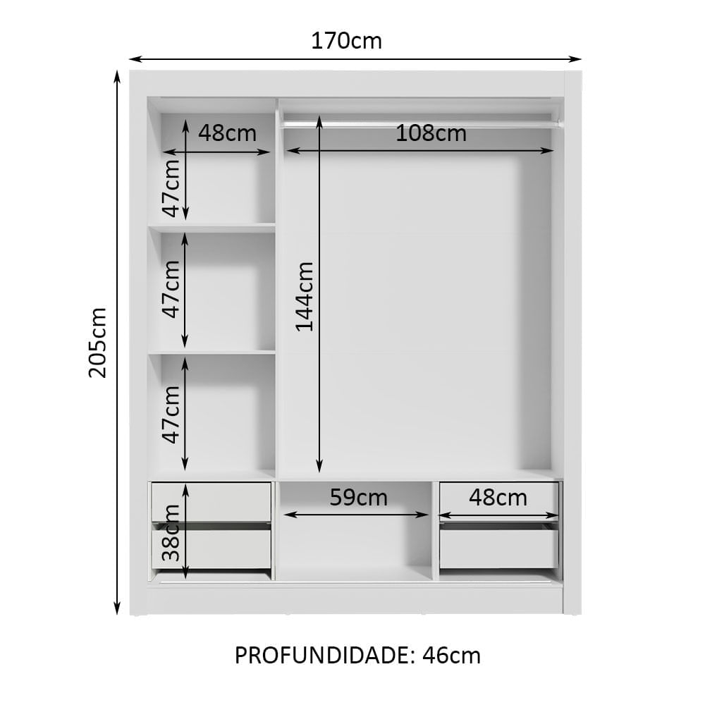 Encontraproduto.com.br - Guarda-Roupa Casal Madesa Lyon Plus 3 Portas de Correr com Espelho 4 Gavetas Branco/Rustic