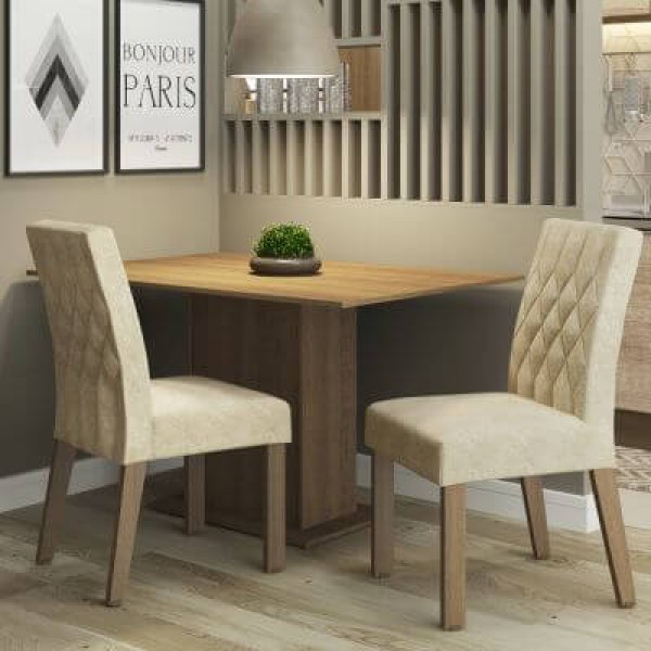Encontraproduto.com.br - Conjunto Sala de Jantar Madesa Lia Mesa Tampo de Madeira com 2 Cadeiras Rustic/Imperial