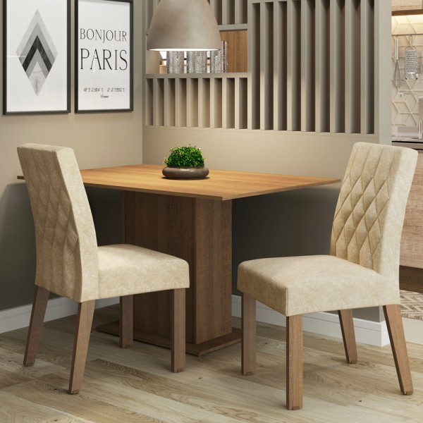 Conjunto Sala de Jantar Madesa Lia Mesa Tampo de Madeira com 2 Cadeiras Rustic/Imperial