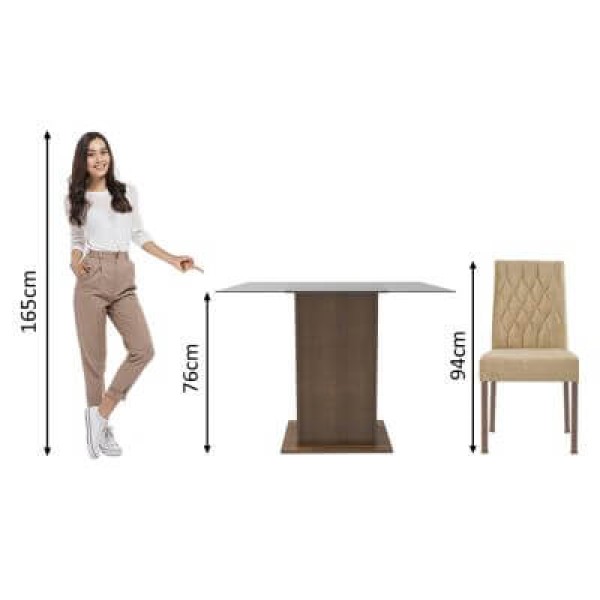 Encontraproduto.com.br - Sala de Jantar Tati Mesa Tampo de Vidro 2 Cadeiras Madesa