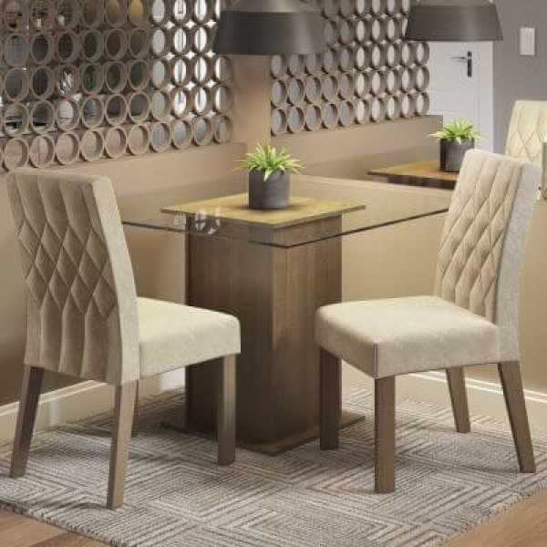 Encontraproduto.com.br - Sala de Jantar Tati Mesa Tampo de Vidro 2 Cadeiras Madesa