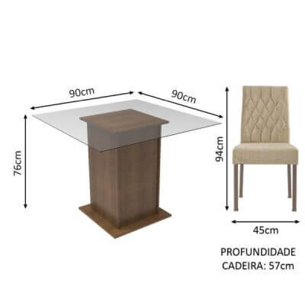 Encontraproduto.com.br - Sala de Jantar Tati Mesa Tampo de Vidro 2 Cadeiras Madesa