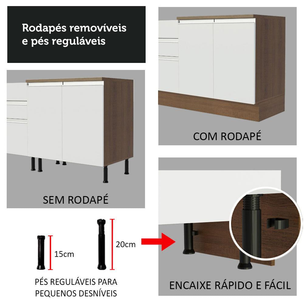 Armário de Cozinha Completa 220cm Rustic/Branco Glamy Madesa 01