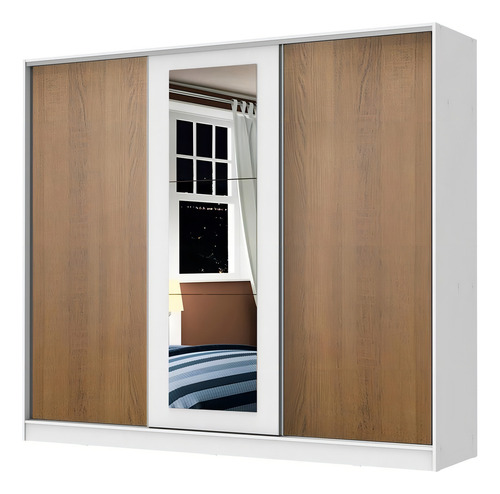 Encontraproduto.com.br - Guarda-Roupa Casal 100% MDF Madesa Eros 3 Portas de Correr com Espelho Branco/Rustic/Branco