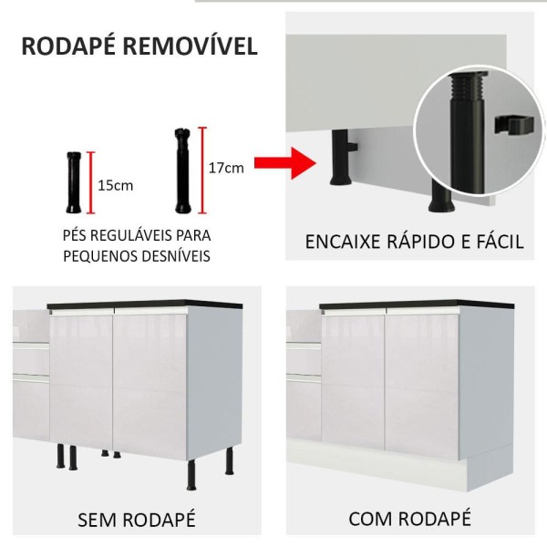 Encontraproduto.com.br - Kit Área De Serviço Madesa Acordes 100% MDF com Armário, Balcão e Torre Portas Branco Brilho