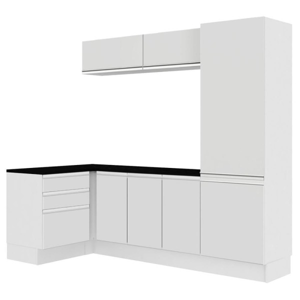 Encontraproduto.com.br - Kit Área De Serviço Madesa Acordes 100% MDF com Armário, Gaveteiro e Balcão de Canto Portas Branco Brilho