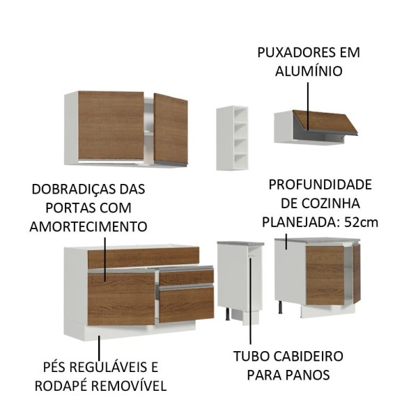 Encontraproduto.com.br - Cozinha Completa Madesa Parma com Armário e Balcão (Sem Tampo e Pia)Branco/Rustic