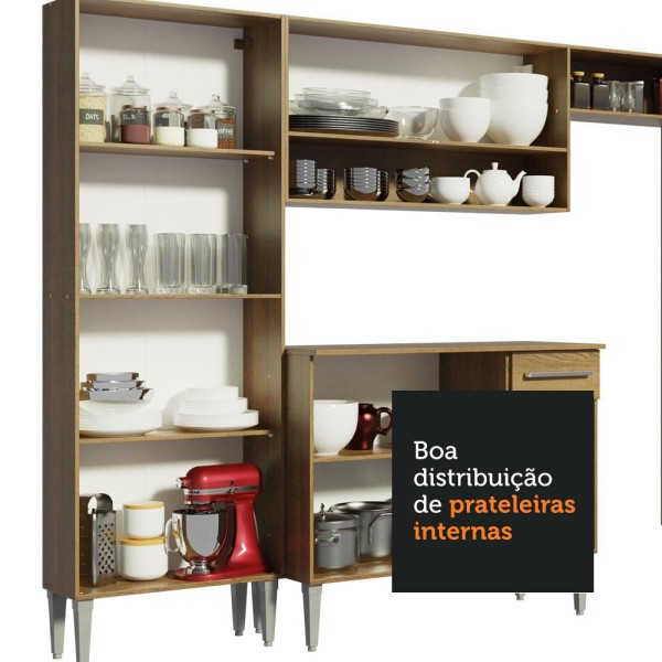 Encontraproduto.com.br - Cozinha Compacta Madesa Emilly Front com Balcão e Paneleiro Rustic