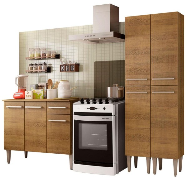 Encontraproduto.com.br - Cozinha Compacta Madesa Emilly Front com Balcão e Paneleiro Rustic