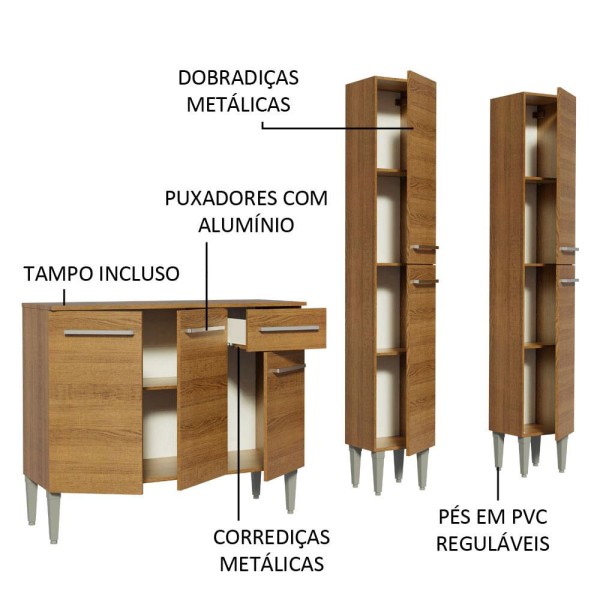 Encontraproduto.com.br - Cozinha Compacta Madesa Emilly Front com Balcão e Paneleiro Rustic
