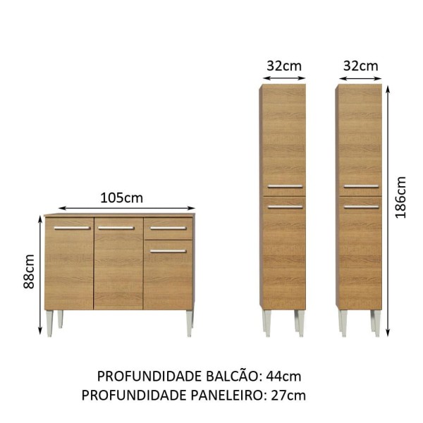 Encontraproduto.com.br - Cozinha Compacta Madesa Emilly Front com Balcão e Paneleiro Rustic
