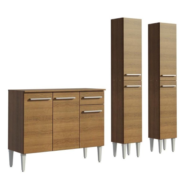 Encontraproduto.com.br - Cozinha Compacta Madesa Emilly Front com Balcão e Paneleiro Rustic