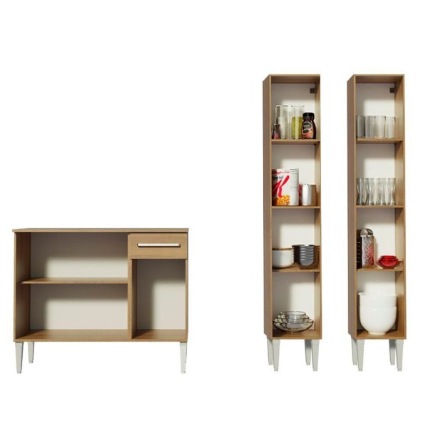Encontraproduto.com.br - Cozinha Compacta Madesa Emilly Front com Balcão e Paneleiro Rustic