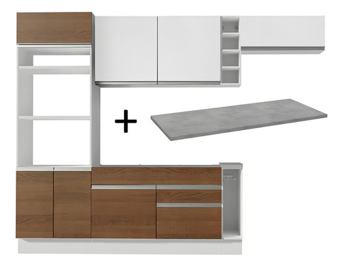 Cozinha Completa Madesa Safira com Armário e Balcão Branco/Rustic + Tampo