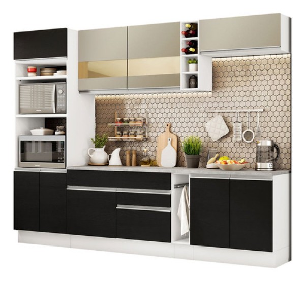 Encontraproduto.com.br - Armário de Cozinha Completa 290cm Branco/Preto/Crema Vicenza Madesa 15