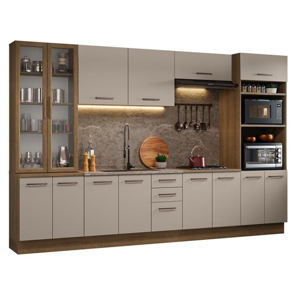 Encontraproduto.com.br - Armário de Cozinha Completa 340cm Rustic/Crema Agata Madesa 01