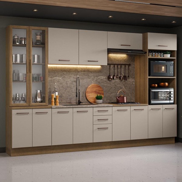 Encontraproduto.com.br - Armário de Cozinha Completa 340cm Rustic/Crema Agata Madesa 01