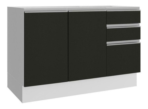 Encontraproduto.com.br - Balcão Gabinete de Pia Madesa Glamy 120 cm 2 Portas e 3 Gavetas (Sem Tampo e Pia) Branco/Preto