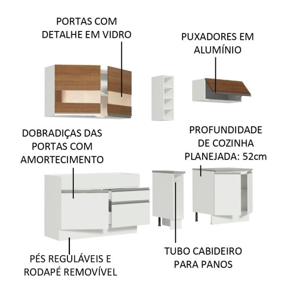 Encontraproduto.com.br - Cozinha Completa Madesa Parma com Armário e Balcão (Sem tampo e Pia) Branco/Branco/Rustic