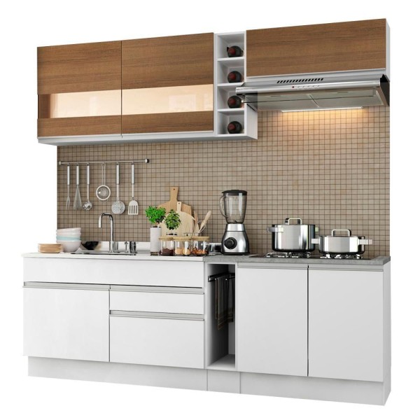 Encontraproduto.com.br - Cozinha Completa Madesa Parma com Armário e Balcão (Sem tampo e Pia) Branco/Branco/Rustic