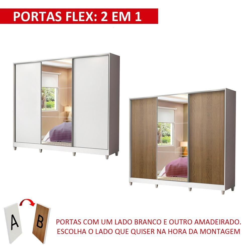 Encontraproduto.com.br - Guarda-Roupa Juvenil 100% MDF Madesa Kevin 3 Portas de Correr com Espelho com Pés Branco