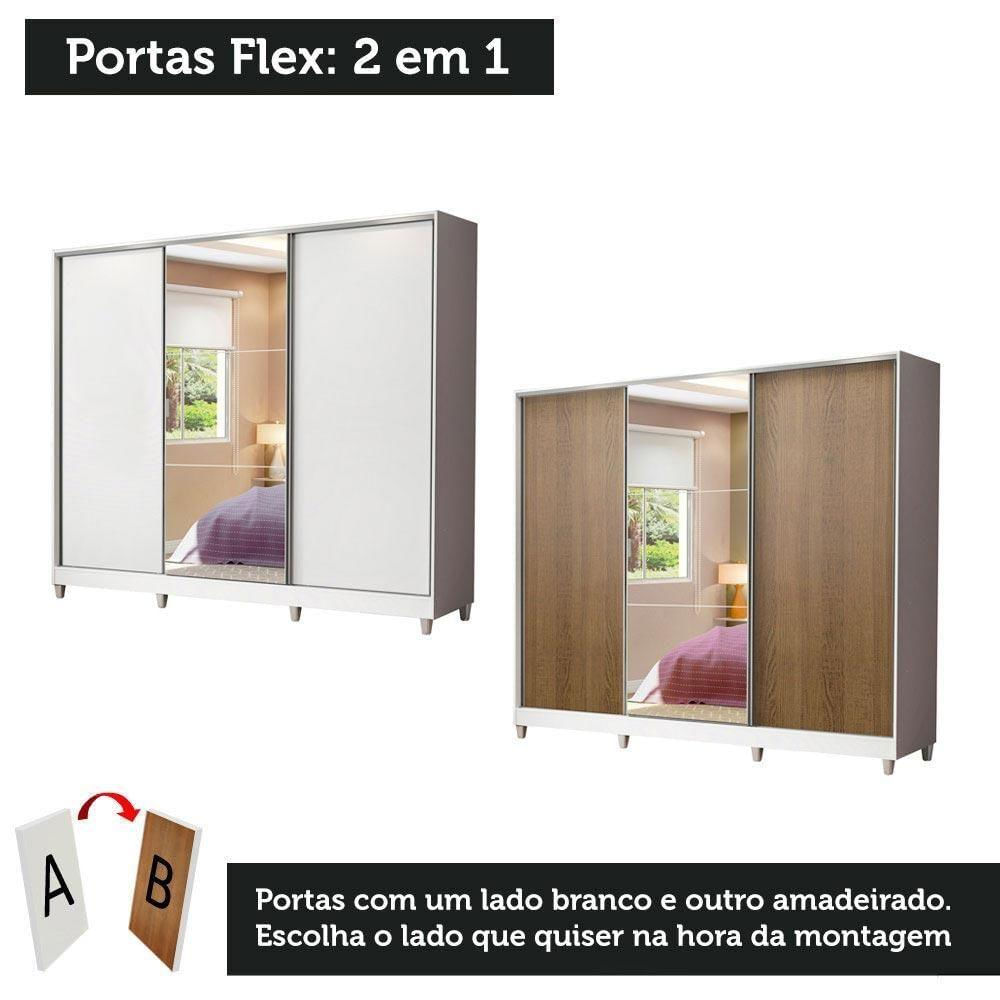 Encontraproduto.com.br - Guarda-Roupa Juvenil 100% MDF Madesa Kevin 3 Portas de Correr com Espelho com Pés Branco