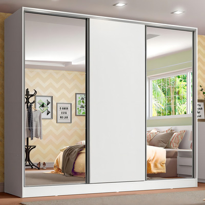 Guarda-Roupa Infantil Madesa Logan 100% MDF 3 Portas de Correr com Espelhos Branco
