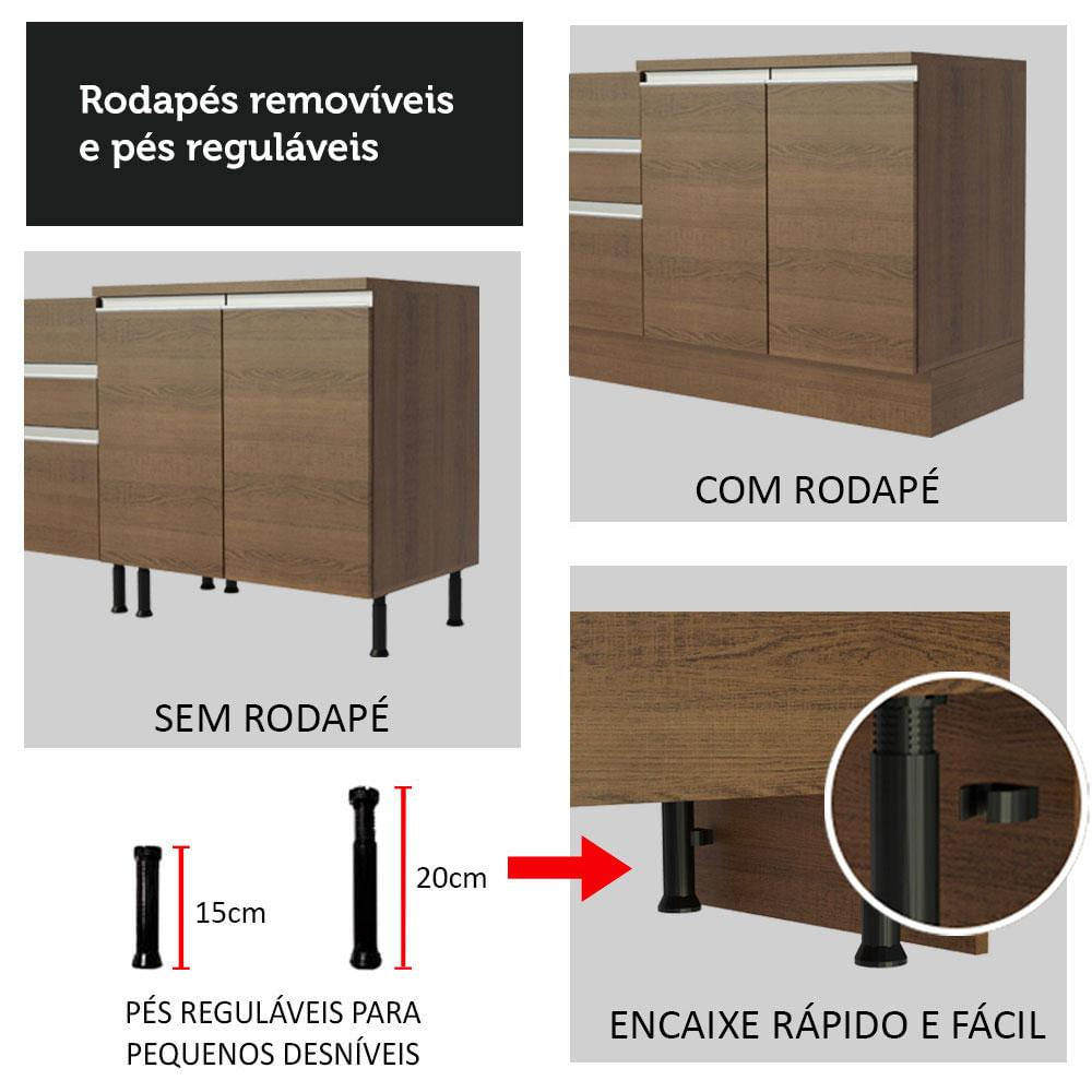 Cozinha Completa Madesa Parma com Armário e Balcão (Sem Tampo e Pia) Rustic/Rustic/Preto