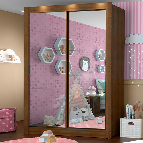 Encontraproduto.com.br - Guarda-Roupa Infantil Madesa Enzo 2 Portas de Correr de Espelho Rustic