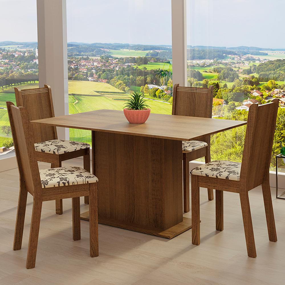 Conjunto Sala de Jantar Madesa Luana Mesa Tampo de Madeira com 4 Cadeiras Rustic/Bege Marrom
