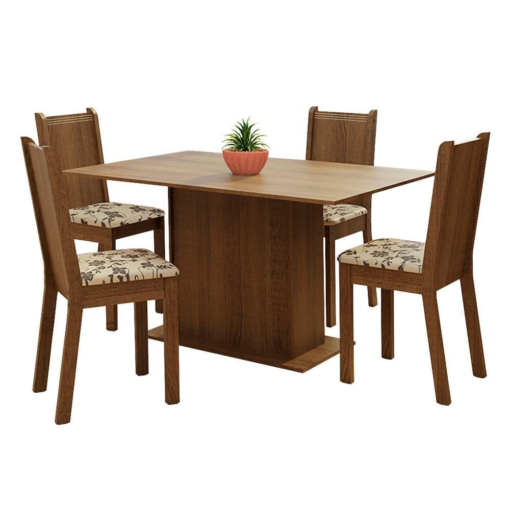 Encontraproduto.com.br - Conjunto Sala de Jantar Madesa Luana Mesa Tampo de Madeira com 4 Cadeiras Rustic/Bege Marrom