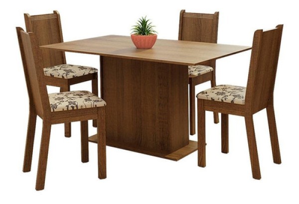 Encontraproduto.com.br - Conjunto Sala de Jantar Madesa Luana Mesa Tampo de Madeira com 4 Cadeiras Rustic/Bege Marrom