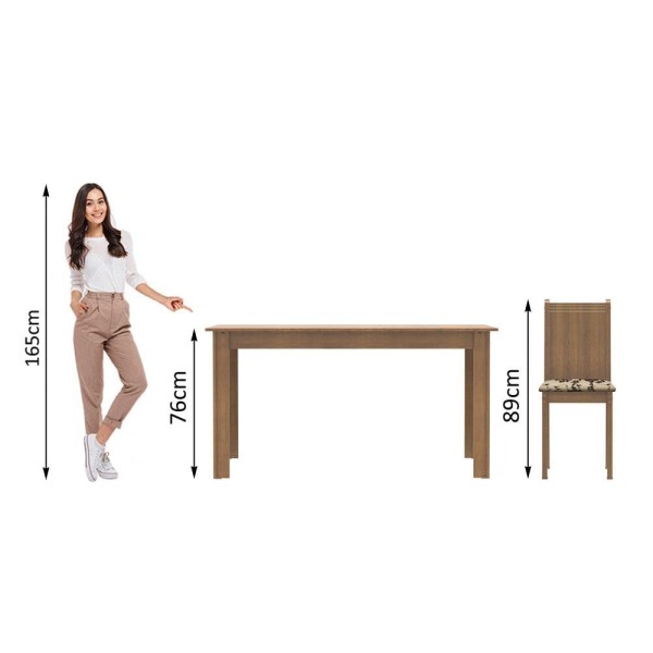 Encontraproduto.com.br - Conjunto Sala de Jantar Madesa Analu Mesa Tampo de Madeira com 6 Cadeiras Rustic/Bege Marrom