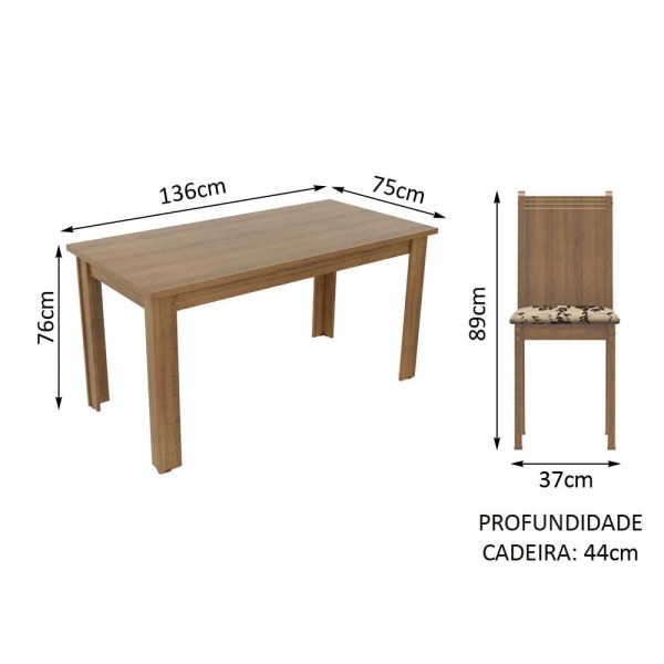 Encontraproduto.com.br - Conjunto Sala de Jantar Madesa Analu Mesa Tampo de Madeira com 6 Cadeiras Rustic/Bege Marrom