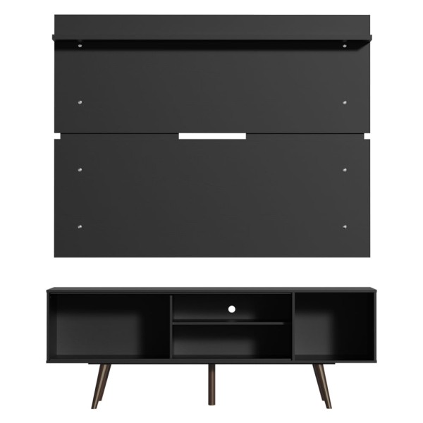Encontraproduto.com.br - Rack Madesa Cairo e Painel para TV até 65 Polegadas com Pés de Madeira Preto/Rustic 8ND8
