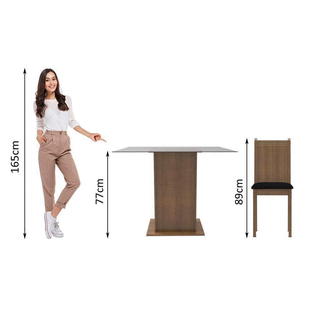Encontraproduto.com.br - Conjunto Sala de Jantar Madesa Maya Mesa Tampo de Vidro com 4 Cadeiras Rustic/Sintético Preto