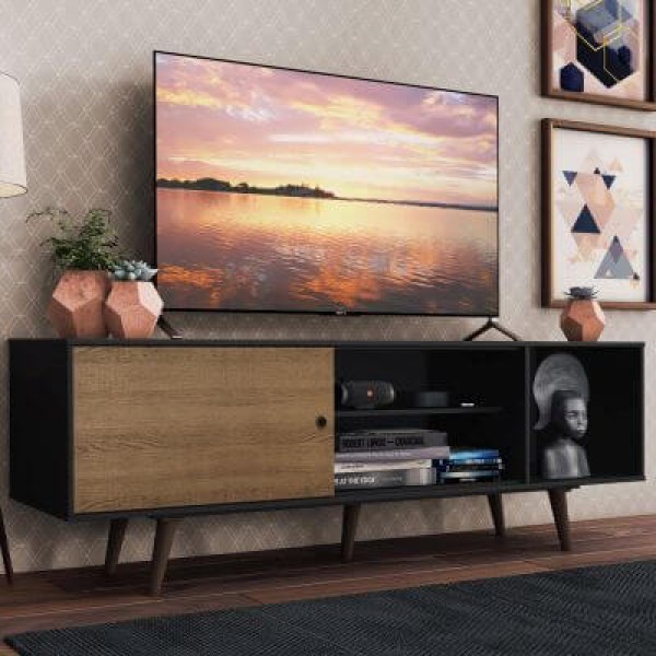 Encontraproduto.com.br - Rack Madesa Dubai para TV até 65 Polegadas com Pés Preto/Rustic D85Z