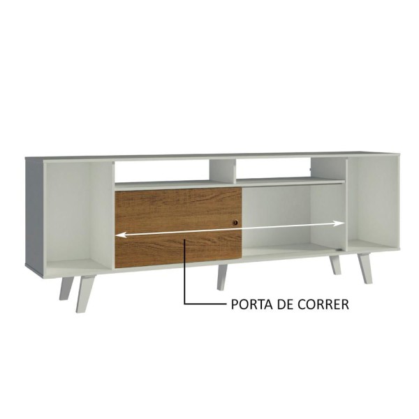 Encontraproduto.com.br - Rack para TV até 65 Polegadas Madesa Cancun com Pés Branco/Rustic 9B09