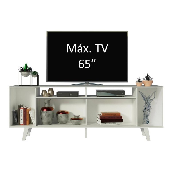 Encontraproduto.com.br - Rack para TV até 65 Polegadas Madesa Cancun com Pés Branco/Rustic 9B09