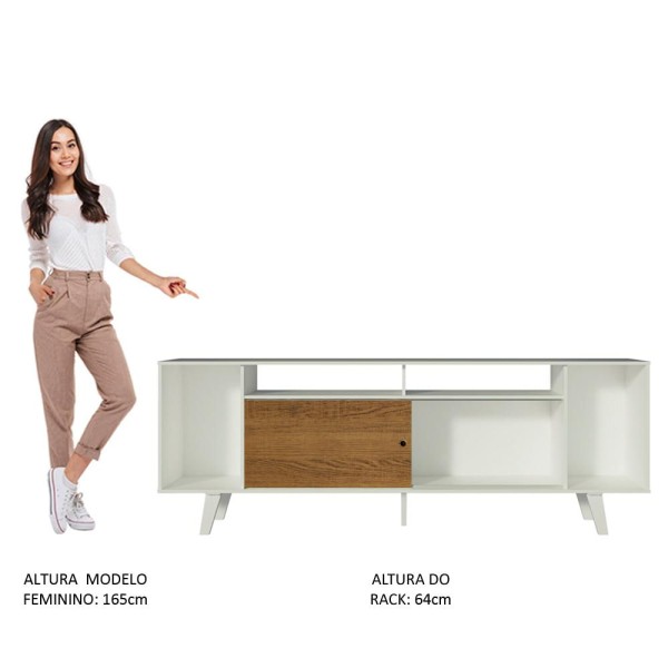 Encontraproduto.com.br - Rack para TV até 65 Polegadas Madesa Cancun com Pés Branco/Rustic 9B09