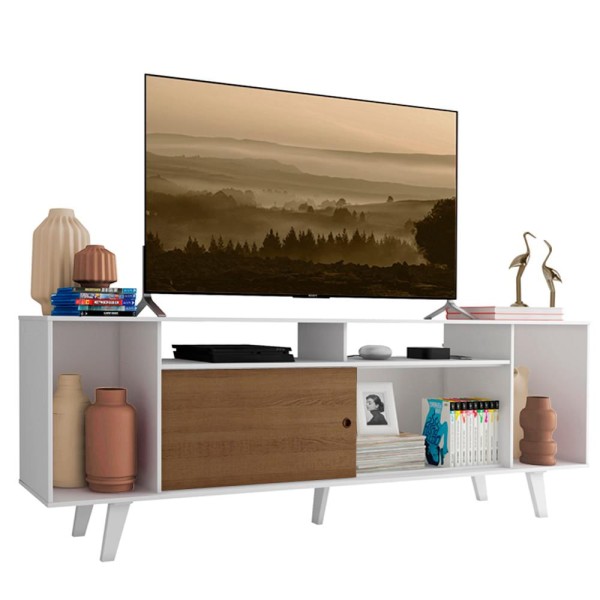 Encontraproduto.com.br - Rack para TV até 65 Polegadas Madesa Cancun com Pés Branco/Rustic 9B09