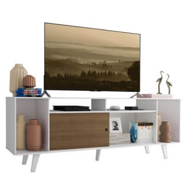 Encontraproduto.com.br - Rack para TV até 65 Polegadas Madesa Cancun com Pés Branco/Rustic 9B09