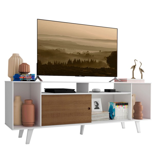 Encontraproduto.com.br - Rack para TV até 65 Polegadas Madesa Cancun com Pés Branco/Rustic 9B09