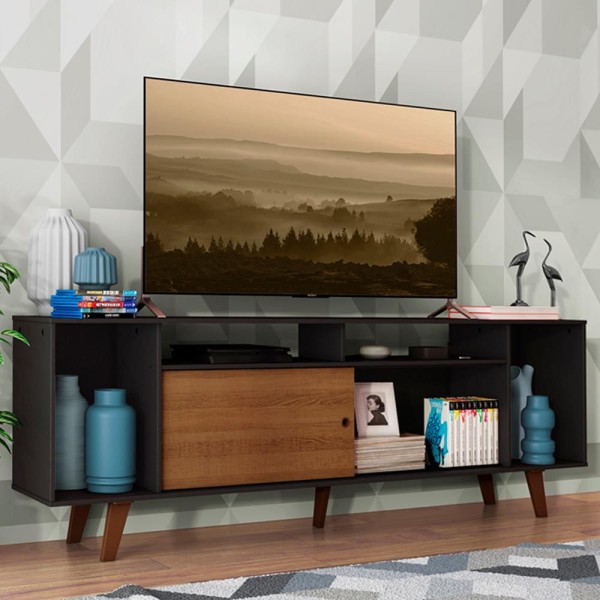 Encontraproduto.com.br - Rack para TV até 65 Polegadas Madesa Cancun com Pés Preto/Rustic D85Z