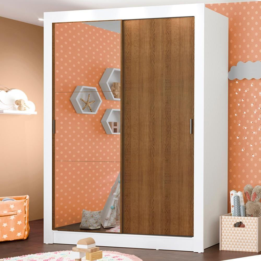 Encontraproduto.com.br - Guarda-Roupa Infantil Madesa Enzo 2 Portas de Correr com Espelho Branco/Rustic