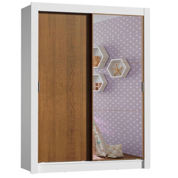 Encontraproduto.com.br - Guarda-Roupa Infantil Madesa Bento 2 Portas de Correr com Espelho 2 Gavetas Branco/Rustic
