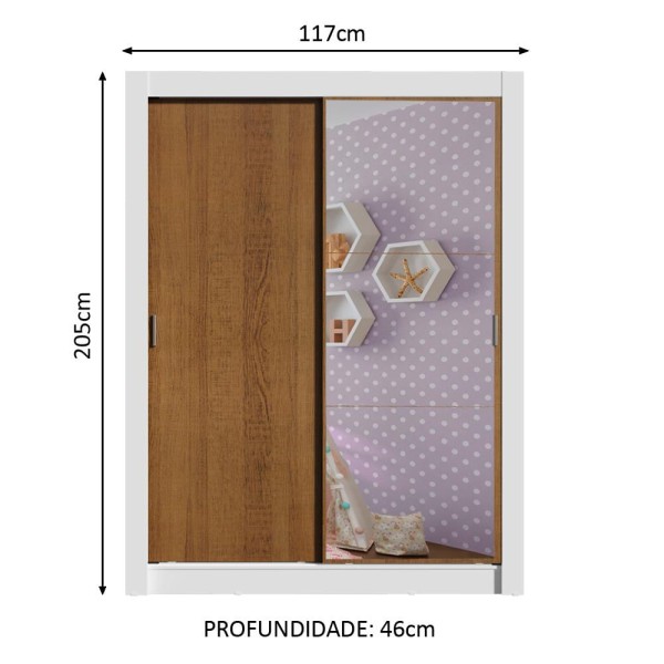 Encontraproduto.com.br - Guarda-Roupa Infantil Madesa Bento 2 Portas de Correr com Espelho 2 Gavetas Branco/Rustic