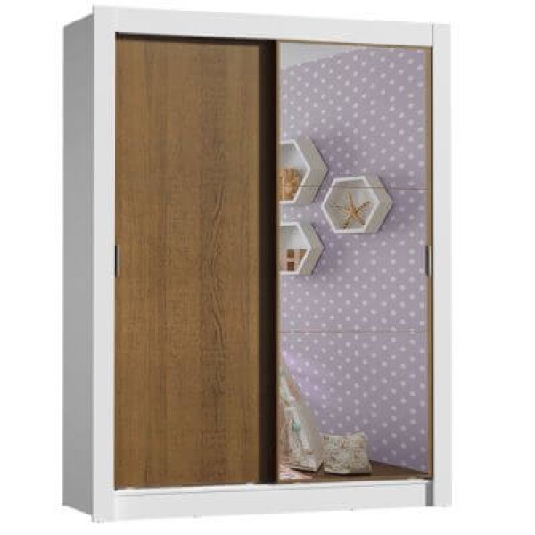 Encontraproduto.com.br - Guarda-Roupa Infantil Madesa Bento 2 Portas de Correr com Espelho 2 Gavetas Branco/Rustic