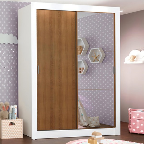 Encontraproduto.com.br - Guarda-Roupa Infantil Madesa Bento 2 Portas de Correr com Espelho 2 Gavetas Branco/Rustic